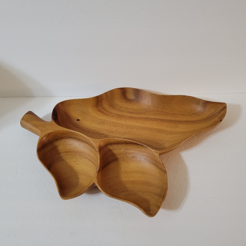 Vintage Monkey Pod Wood Divided Serving Dish